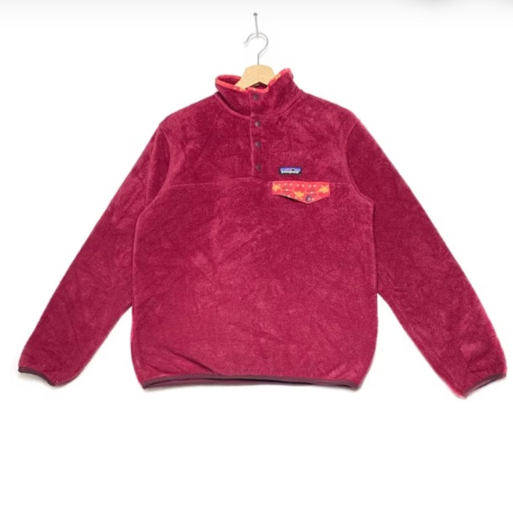 PATAGONIA synchilla RARE DESIGN fleece, burgundy with navajo outline detail